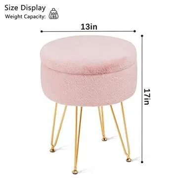 Cplxroc Ottomans Round Faux Fur Ottoman with Storage Footstools Vanity Chair Coffee Table Ottoman for Living Room (Pink)