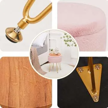 Cplxroc Ottomans Round Faux Fur Ottoman with Storage Footstools Vanity Chair Coffee Table Ottoman for Living Room (Pink)