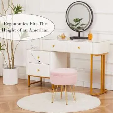 Cplxroc Ottomans Round Faux Fur Ottoman with Storage Footstools Vanity Chair Coffee Table Ottoman for Living Room (Pink)