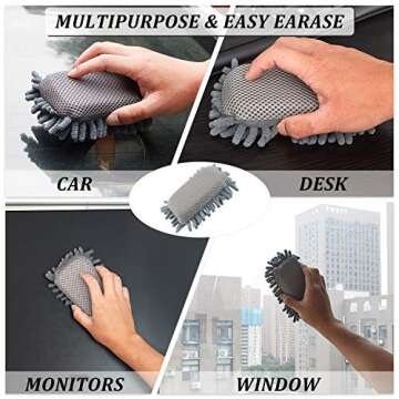 Zonon 4 Pieces Microfiber Shag Whiteboard Eraser Washable Microfiber Shag Board Dry Eraser for Markers, Chalk, Home, Classroom and Office(Gray, Blue and Pink)