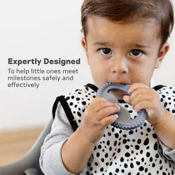 ezpz Oral Development Tools - 3 Months+ (3 Pack in Gray) - Non-Slip Loop, Smile and Stick, 100% Silicone Tools to Practice Feeding + Chewing - Sensory Bumps - Dishwasher Safe