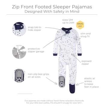 Burt's Bees Baby Baby Boys Pajamas, Zip-front Non-slip Footed Pjs, Organic Cotton and Toddler Sleepe...