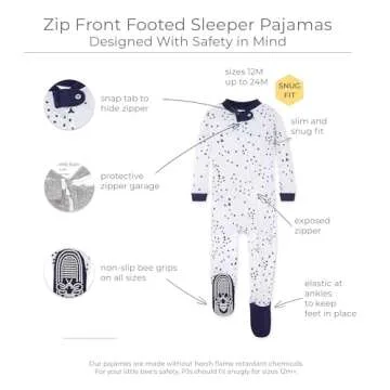 Burt's Bees Baby Boys Pajamas - Zip-front Organic Cotton Footed Sleepers, Midnight Twinkle Bee, 24 M...