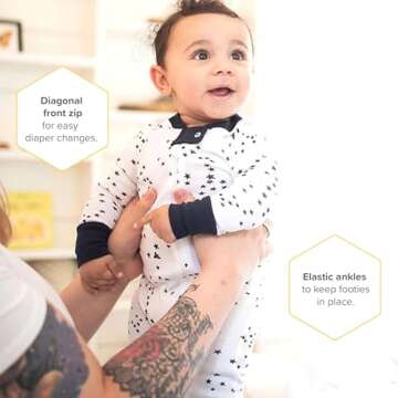 Burt's Bees Baby Baby Boys Pajamas, Zip-front Non-slip Footed Pjs, Organic Cotton and Toddler Sleepers, Midnight Twinkle Bee, 24 Months US