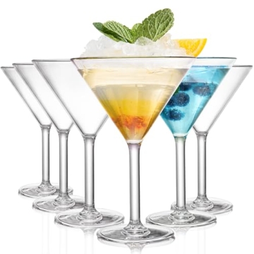 Yopay Set of 6 Unbreakable Martini Glasses, 10 Ounce Cocktail Glasses for Whiskey, Margarita, Manhat...