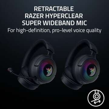 Razer Kraken V4 Wireless Gaming Headset: 2.4GHz, Bluetooth, USB - Super Wideband Mic - 40 mm Drivers - 9 Zone RGB Lighting - for PC, Mac, PS5, Nintendo Switch, Steam Deck, Smartphone - Black (Renewed)