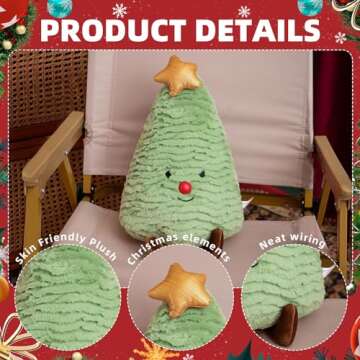 Christmas Tree Pillows Stuffed Tree Shaped Pillow Soft Christmas Throw Pillows Cute Tree Throw Pillow Decorative Pillows for Christmas Party Cushion Home Decor,Light Green,11.8 Inch