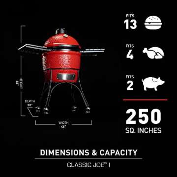 Kamado Joe® Classic Joe™ I Premium 18-inch Ceramic Charcoal Grill and Smoker in Red with Cart, Side Shelves, Grill Gripper, and Ash Tool. 250 Cooking Square Inches, 2 Tier Cooking System, Model KJ23RH