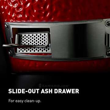 Kamado Joe® Classic Joe™ I Premium 18-inch Ceramic Charcoal Grill and Smoker in Red with Cart, Side Shelves, Grill Gripper, and Ash Tool. 250 Cooking Square Inches, 2 Tier Cooking System, Model KJ23RH