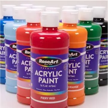 RoseArt Acrylic Paint Set - 12 Vibrant 16oz Colors
