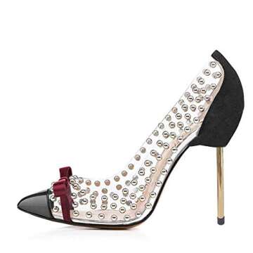 FSJ Women Studded Pointed Toe Transparent Pumps - Chic High Heels with Bow