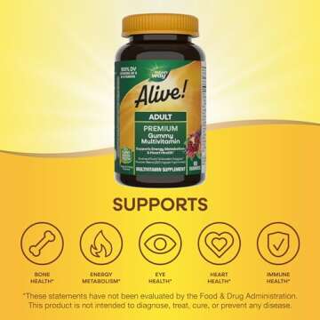 Nature's Way Alive! Adult Premium Multivitamin Gummy, Full B-Vitamin Complex, Supports Energy Metabolism & Heart Health*, 90 Gummies (Packaging May Vary)