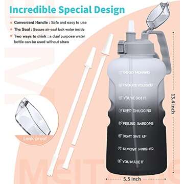 128oz Motivational Water Bottle - Durable & BPA Free