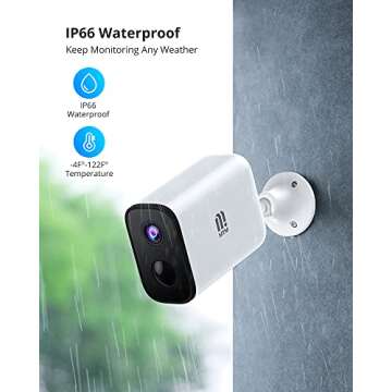 MTM Wireless Outdoor Security Camera Rechargeable Battery Powered WiFi Surveillance IP Camera 1080P Home Security with Night Vision, PIR Motion Detection, 2-Way Audio, IP66 Waterproof