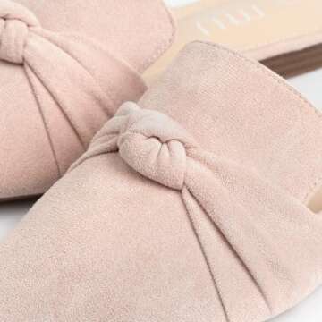 MUSSHOE Mules for Women Comfortable Pointed Toe Backless Slip-on Slides Loafer Flats with Knot,Pink 8