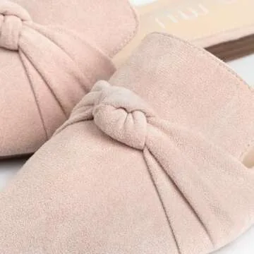 MUSSHOE Mules for Women Comfortable Pointed Toe Backless Slip-on Slides Loafer Flats with Knot,Pink 8