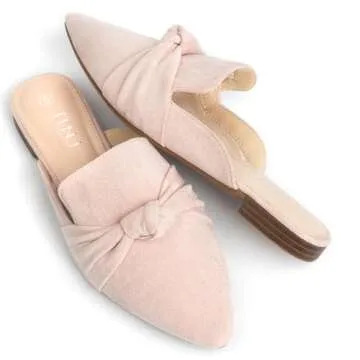 MUSSHOE Mules for Women Comfortable Pointed Toe Backless Slip-on Slides Loafer Flats with Knot,Pink 8