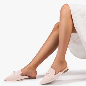 MUSSHOE Mules for Women Comfortable Pointed Toe Backless Slip-on Slides Loafer Flats with Knot,Pink 8