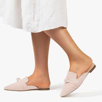 MUSSHOE Mules for Women Comfortable Pointed Toe Backless Slip-on Slides Loafer Flats with Knot,Pink 8