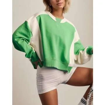 WINSASI Women Oversized Sweaters Cropped Sweatshirt People Workout Free Sweatershirt Colorblock Pullover 2025 Spring Sports