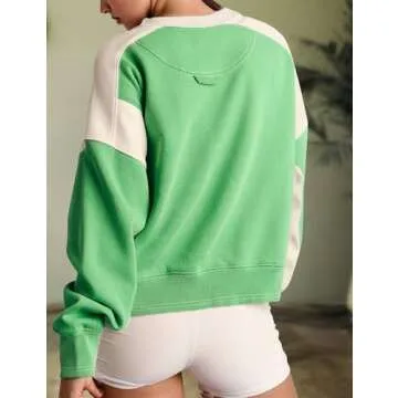 WINSASI Women Oversized Sweaters Cropped Sweatshirt People Workout Free Sweatershirt Colorblock Pullover 2025 Spring Sports