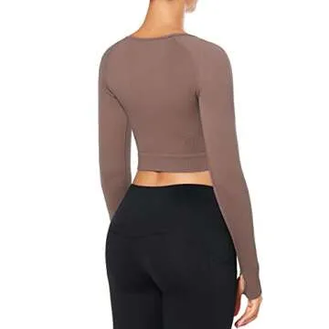 FREEYE Seamless Long Sleeve Crop Tops with Thumb Holes