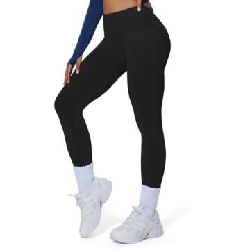 Aoxjox Workout Peach Contour Seamless Hidden Scrunch Butt Lift Leggings for Women Gym Yoga Pants 24" (Black, Medium)