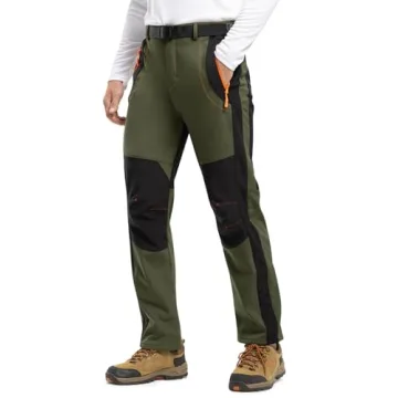 TBMPOY Men's Fleece Lined Waterproof Ski Pants Green