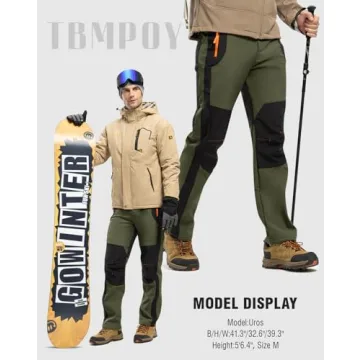 TBMPOY Men's Fleece Lined Waterproof Ski Pants Green
