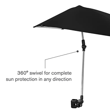 Sport-Brella Versa-Brella SPF 50+ Adjustable Umbrella with Universal Clamp, Black