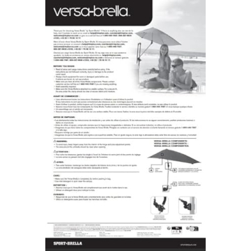 Sport-Brella Versa-Brella SPF 50+ Adjustable Umbrella with Universal Clamp, Black