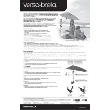 Sport-Brella Versa-Brella SPF 50+ Adjustable Umbrella with Universal Clamp, Black