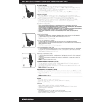 Sport-Brella Versa-Brella SPF 50+ Adjustable Umbrella with Universal Clamp, Black