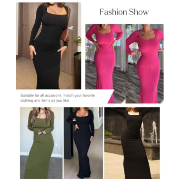 Popilush Long Sleeve Maxi Dress with Built-in Shapewear Tummy Control