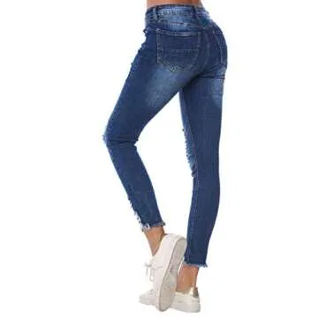 Resfeber Women's Ripped Boyfriend Jeans Stretch Distressed Jeans Capri Mom Jean with Hole