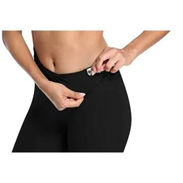 coastal rose Women's High Waisted Workout Leggings 7/8 Length Sport Tights with Inner Pocket Tummy Control Yoga Pants Black S