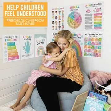 Hadley Designs 9 Colorful Calming Corner Posters For Classroom Must Haves For Teachers-Calm Down Corner Supplies Elementary, Feelings Chart For Kids Ages 4-8, Emotions Chart For Kids