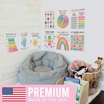 Hadley Designs 9 Colorful Calming Corner Posters For Classroom Must Haves For Teachers-Calm Down Corner Supplies Elementary, Feelings Chart For Kids Ages 4-8, Emotions Chart For Kids