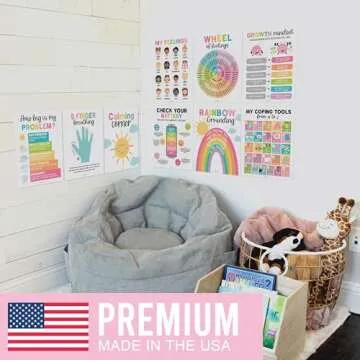 Hadley Designs 9 Colorful Calming Corner Posters For Classroom Must Haves For Teachers-Calm Down Corner Supplies Elementary, Feelings Chart For Kids Ages 4-8, Emotions Chart For Kids