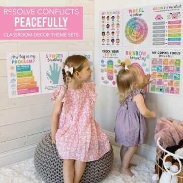 Hadley Designs 9 Colorful Calming Corner Posters For Classroom Must Haves For Teachers-Calm Down Corner Supplies Elementary, Feelings Chart For Kids Ages 4-8, Emotions Chart For Kids
