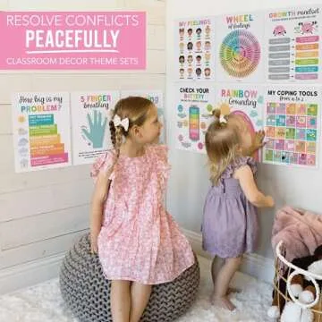 Hadley Designs 9 Colorful Calming Corner Posters For Classroom Must Haves For Teachers-Calm Down Corner Supplies Elementary, Feelings Chart For Kids Ages 4-8, Emotions Chart For Kids