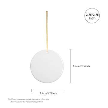 PYD Life 25 PCS Sublimation Ceramic Ornaments Bulk White 2.75 Inch Round Blank with Gold String for ...
