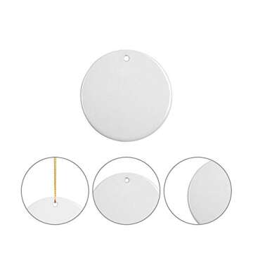 PYD Life 25 PCS Sublimation Ceramic Ornaments Bulk White 2.75 Inch Round Blank with Gold String for Crafting DIY Personalized Christmas Home Decor Bulk