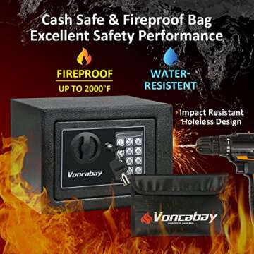 Voncabay Money Safe Box for Home with Sensor Light & Fireproof Security Safe Box for Money Safe with Keys & Pass Code, Lock Box Fireproof Safe with Digital Keypad