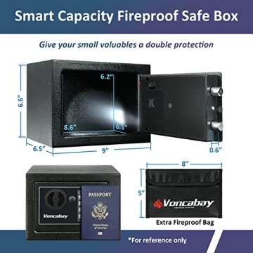Voncabay Money Safe Box for Home with Sensor Light & Fireproof Security Safe Box for Money Safe with Keys & Pass Code, Lock Box Fireproof Safe with Digital Keypad