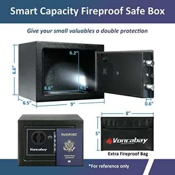 Voncabay Money Safe Box for Home with Sensor Light & Fireproof Security Safe Box for Money Safe with Keys & Pass Code, Lock Box Fireproof Safe with Digital Keypad