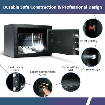 Voncabay Money Safe Box for Home with Sensor Light & Fireproof Security Safe Box for Money Safe with Keys & Pass Code, Lock Box Fireproof Safe with Digital Keypad