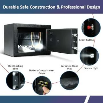 Voncabay Money Safe Box for Home with Sensor Light & Fireproof Security Safe Box for Money Safe with Keys & Pass Code, Lock Box Fireproof Safe with Digital Keypad