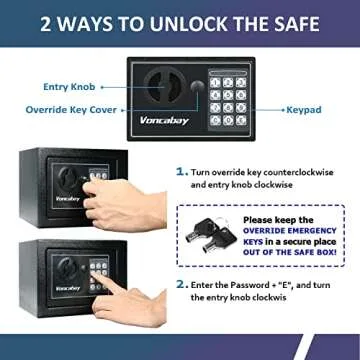 Voncabay Money Safe Box for Home with Sensor Light & Fireproof Security Safe Box for Money Safe with Keys & Pass Code, Lock Box Fireproof Safe with Digital Keypad