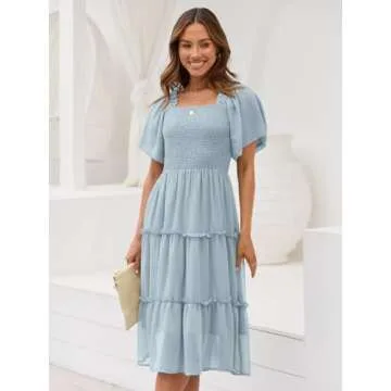 LILLUSORY Women Dresses Spring Summer 2025 Midi Graduation Bridal Baby Shower Casual Flowy Boho Sun ...